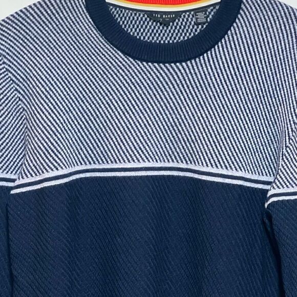 Ted Baker London Mens Slim Fit Bartun Stripe Sweater Navy Blue Sz 4 Large - Picture 5 of 6